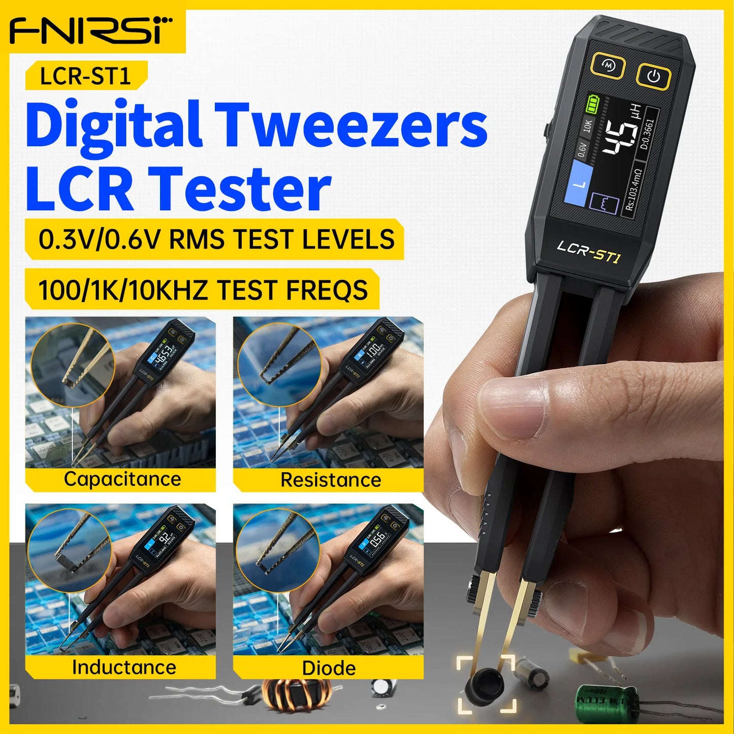 FNIRSI LCR-ST1 – Pinzas Digitales Inteligentes para Medición de Componentes SMD