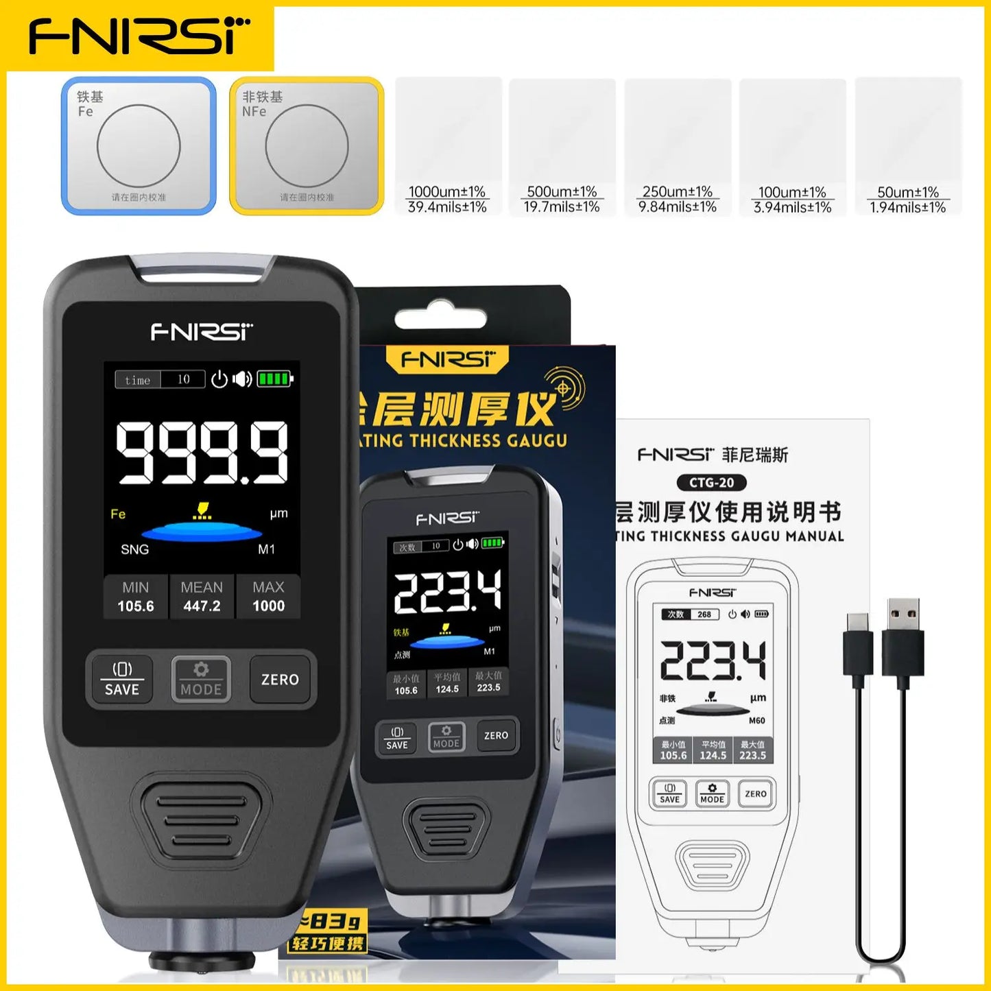 FNIRSI CTG-20 – Medidor Digital de Espesor de Pintura y Recubrimientos para Automóviles