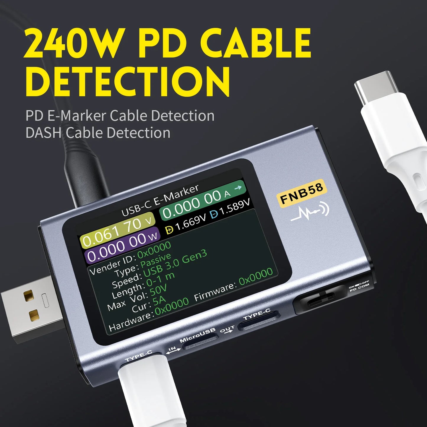 FNIRSI FNB58 – Medidor USB-C de Voltaje y Corriente | Con y Sin Bluetooth