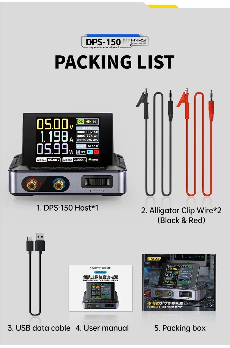 FNIRSI DPS-150 – Fuente de Alimentación DC Ajustable 30V 5A con Pantalla Digital Portátil