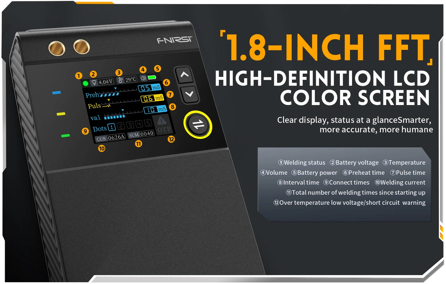 FNIRSI SWM-10 – Soldador por Puntos Portátil de Batería con Pantalla LCD y Tecnología de Doble Pulso