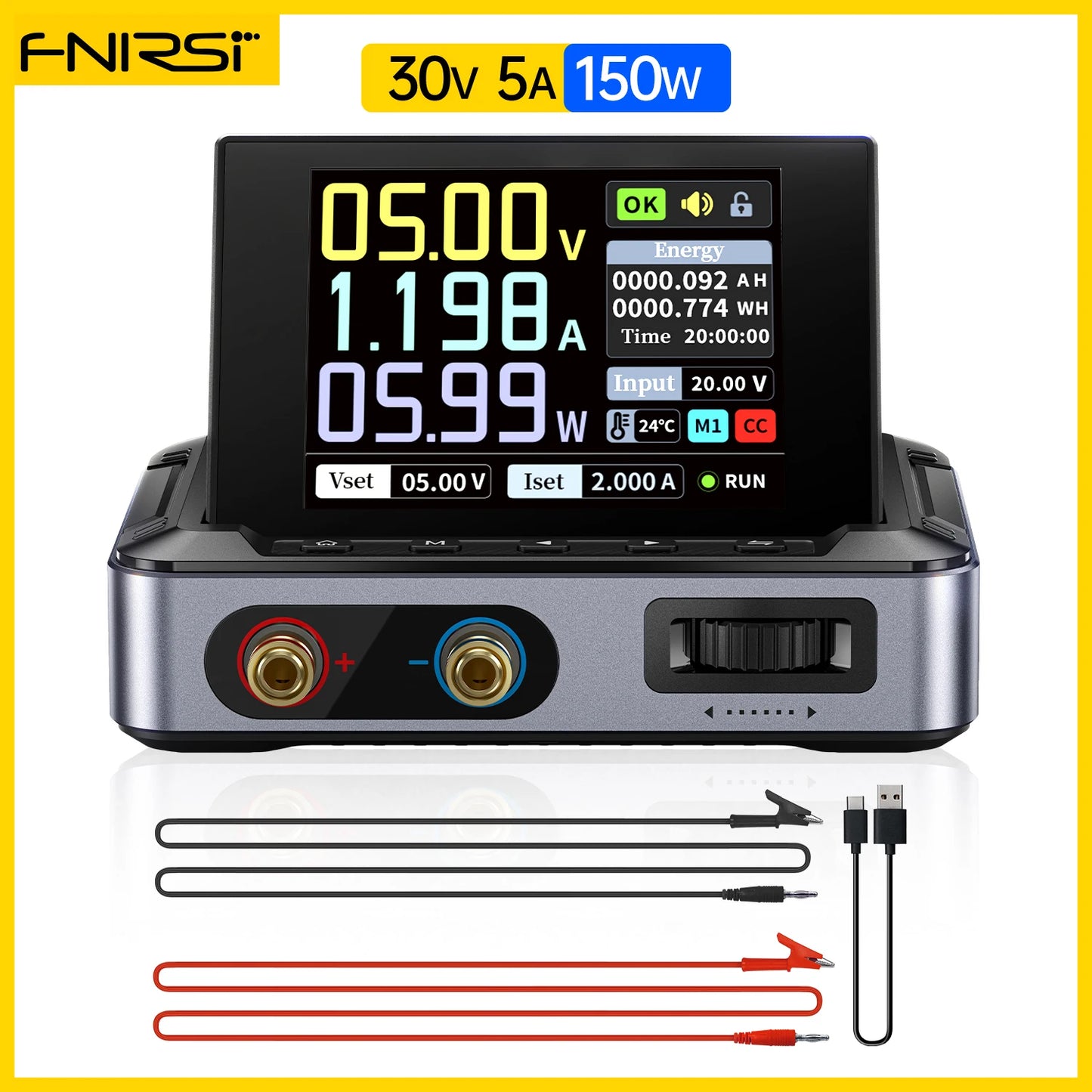 FNIRSI DPS-150 – Fuente de Alimentación DC Ajustable 30V 5A con Pantalla Digital Portátil
