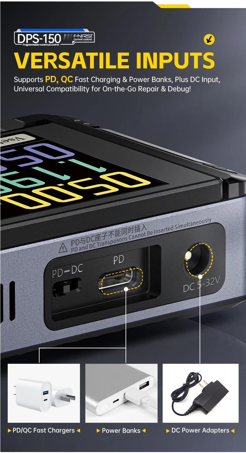 FNIRSI DPS-150 – Fuente de Alimentación DC Ajustable 30V 5A con Pantalla Digital Portátil