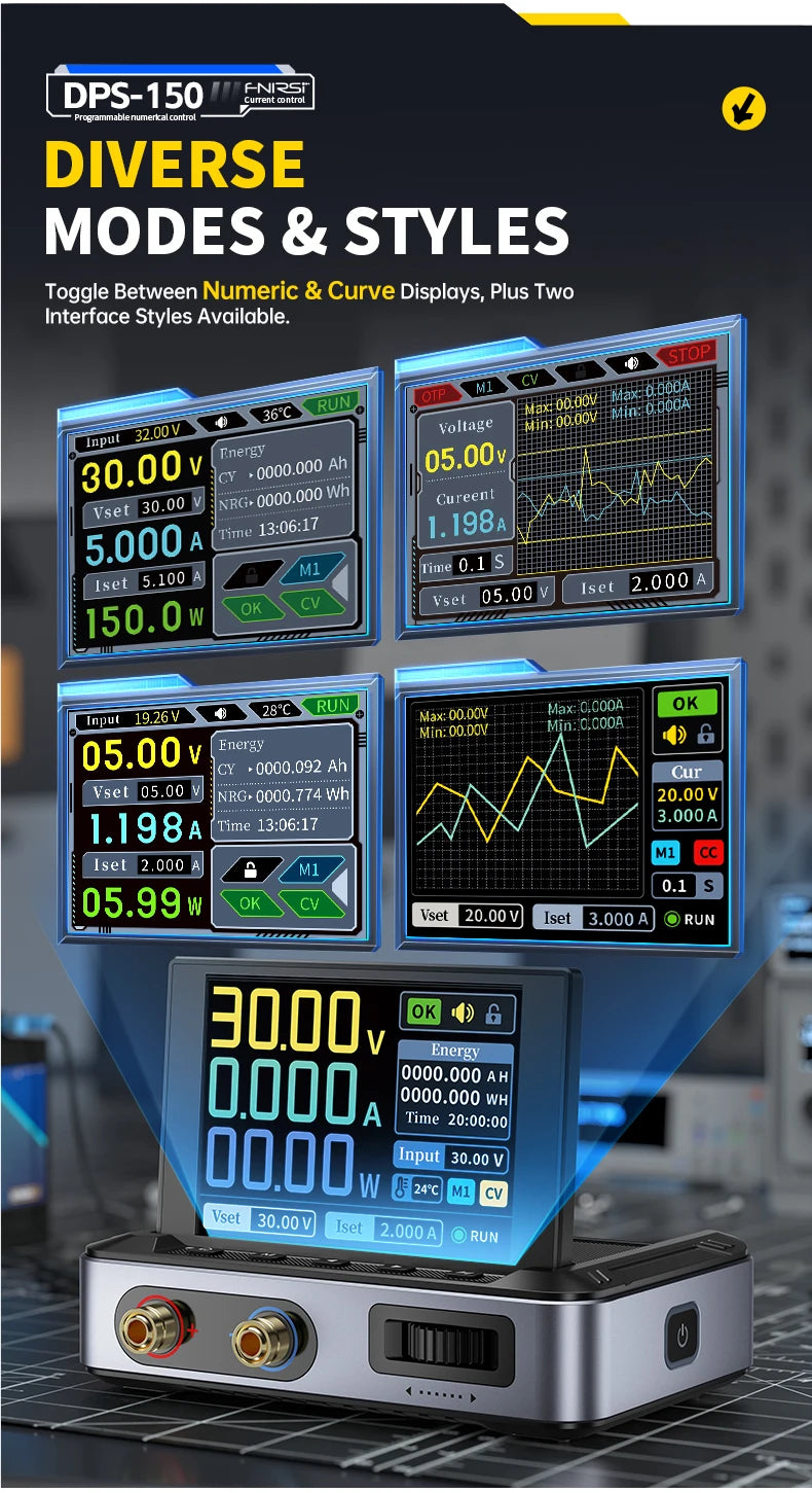 FNIRSI DPS-150 – Fuente de Alimentación DC Ajustable 30V 5A con Pantalla Digital Portátil