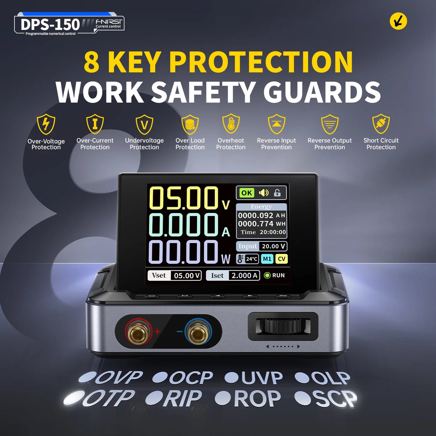 FNIRSI DPS-150 – Fuente de Alimentación DC Ajustable 30V 5A con Pantalla Digital Portátil