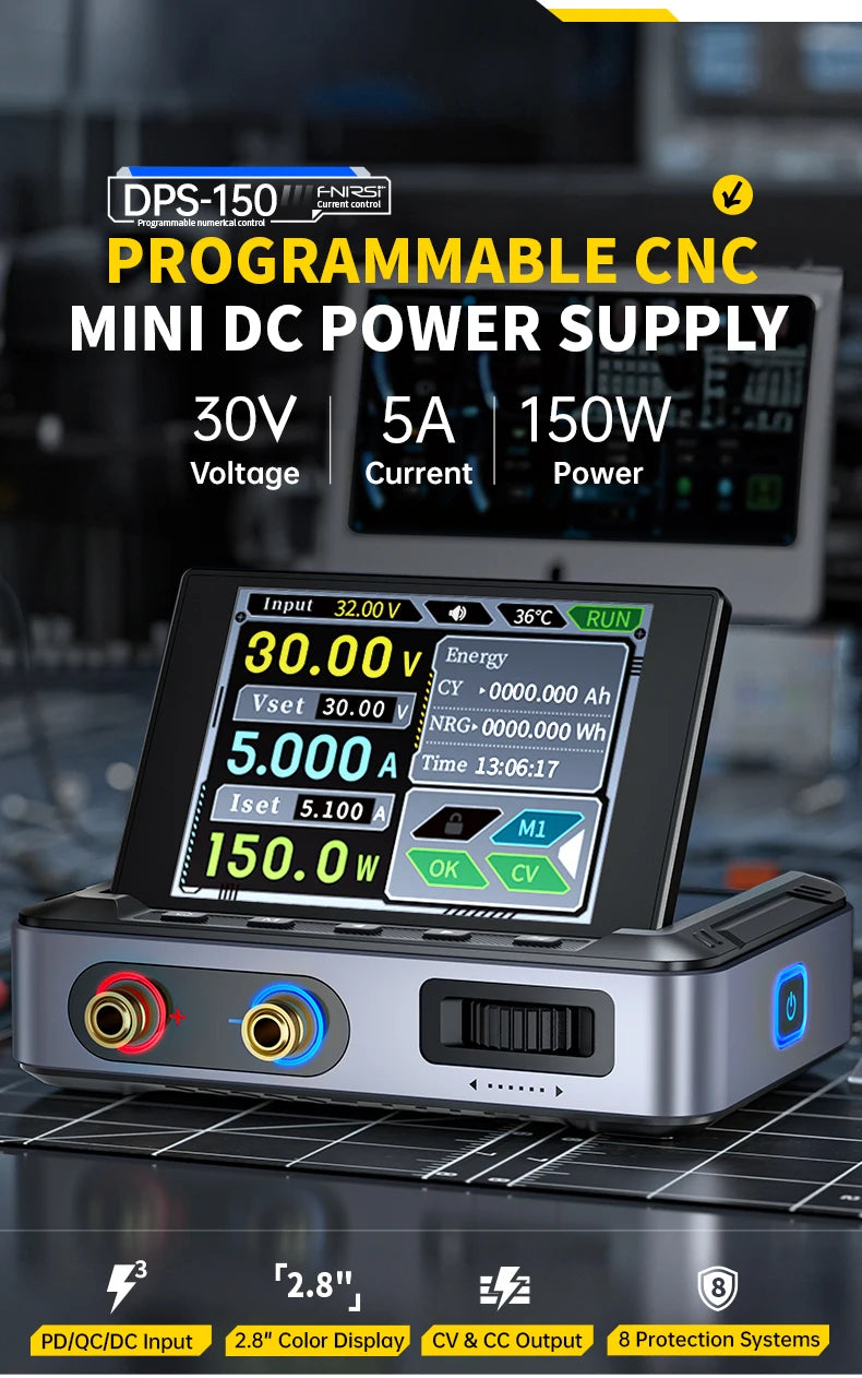 FNIRSI DPS-150 – Fuente de Alimentación DC Ajustable 30V 5A con Pantalla Digital Portátil