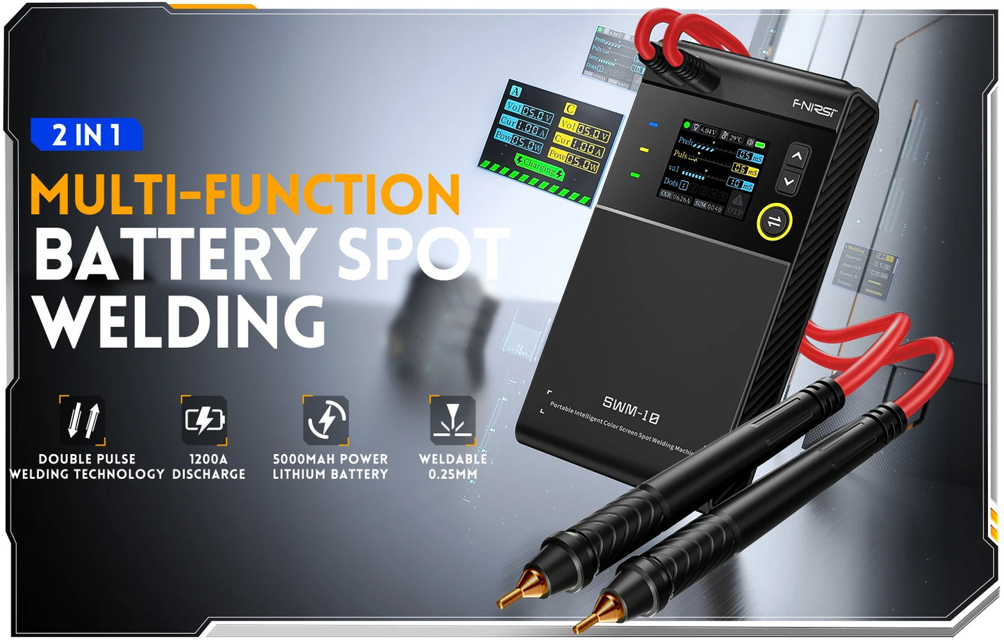 FNIRSI SWM-10 – Soldador por Puntos Portátil de Batería con Pantalla LCD y Tecnología de Doble Pulso