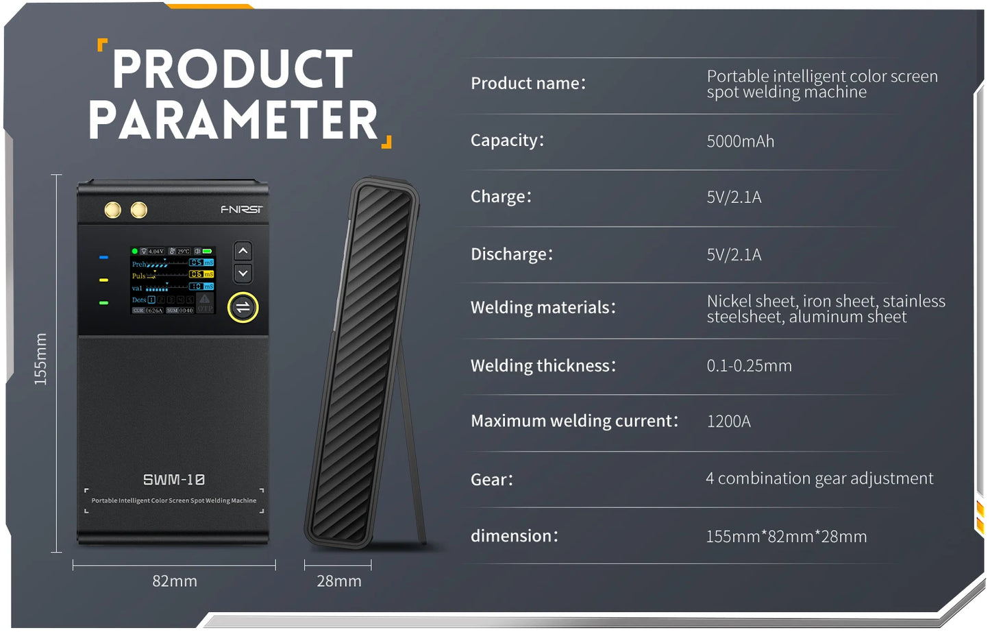 FNIRSI SWM-10 – Soldador por Puntos Portátil de Batería con Pantalla LCD y Tecnología de Doble Pulso