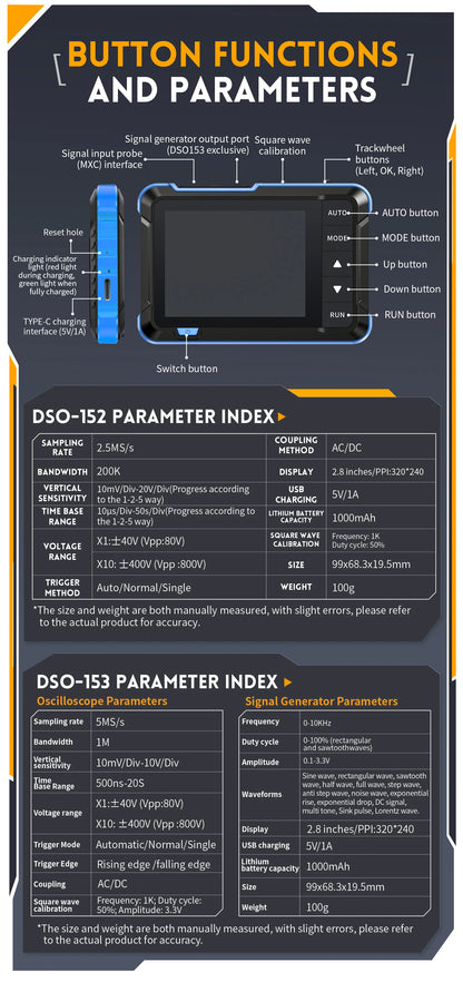 FNIRSI DSO510 / DSO152 / DSO153 – Mini Osciloscopios Digitales Portátiles 2 en 1
