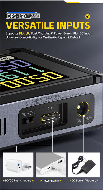 FNIRSI DPS-150 – Fuente de Alimentación DC Ajustable 30V 5A con Pantalla Digital Portátil