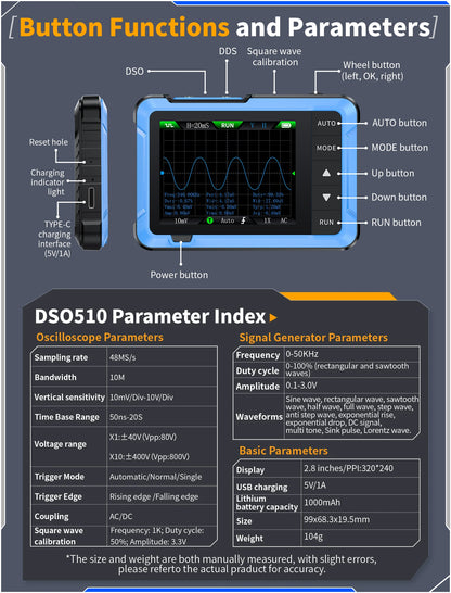FNIRSI DSO510 / DSO152 / DSO153 – Mini Osciloscopios Digitales Portátiles 2 en 1